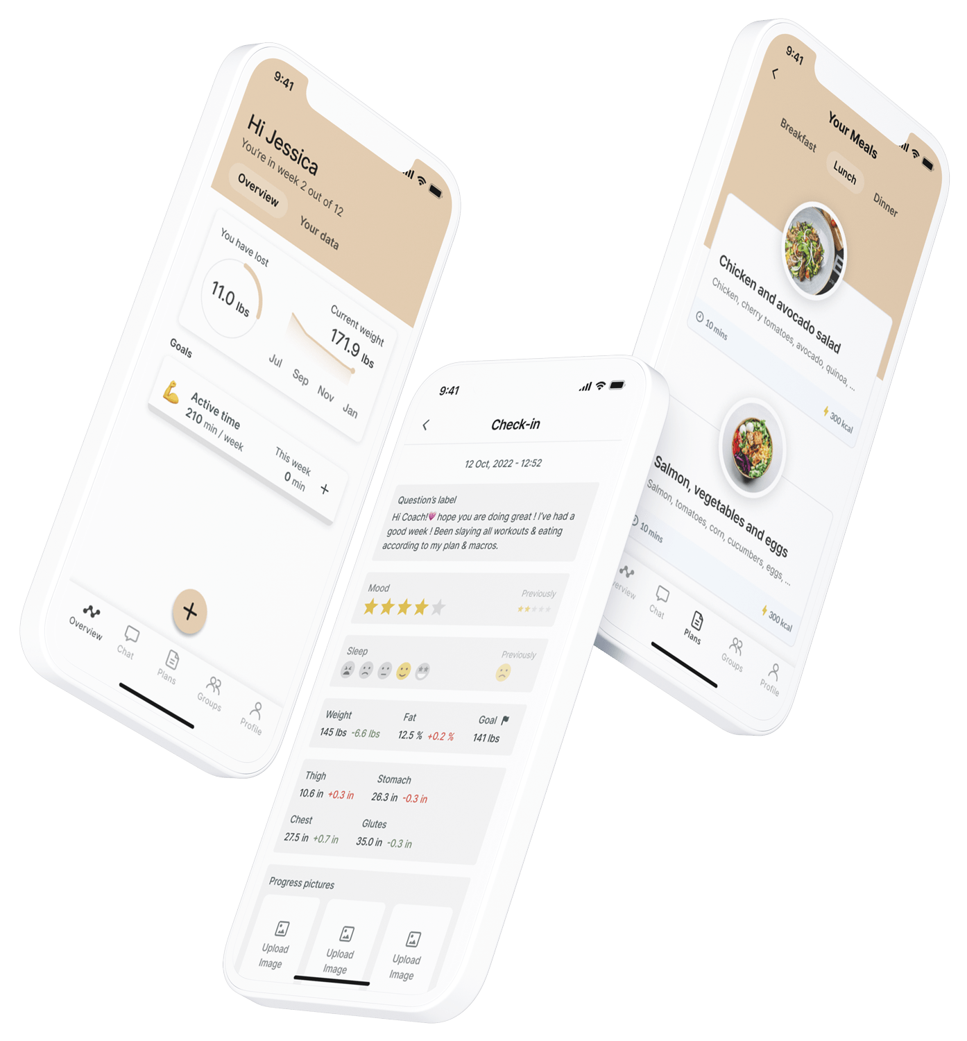 A mockup of the coaching app showcasing the features.